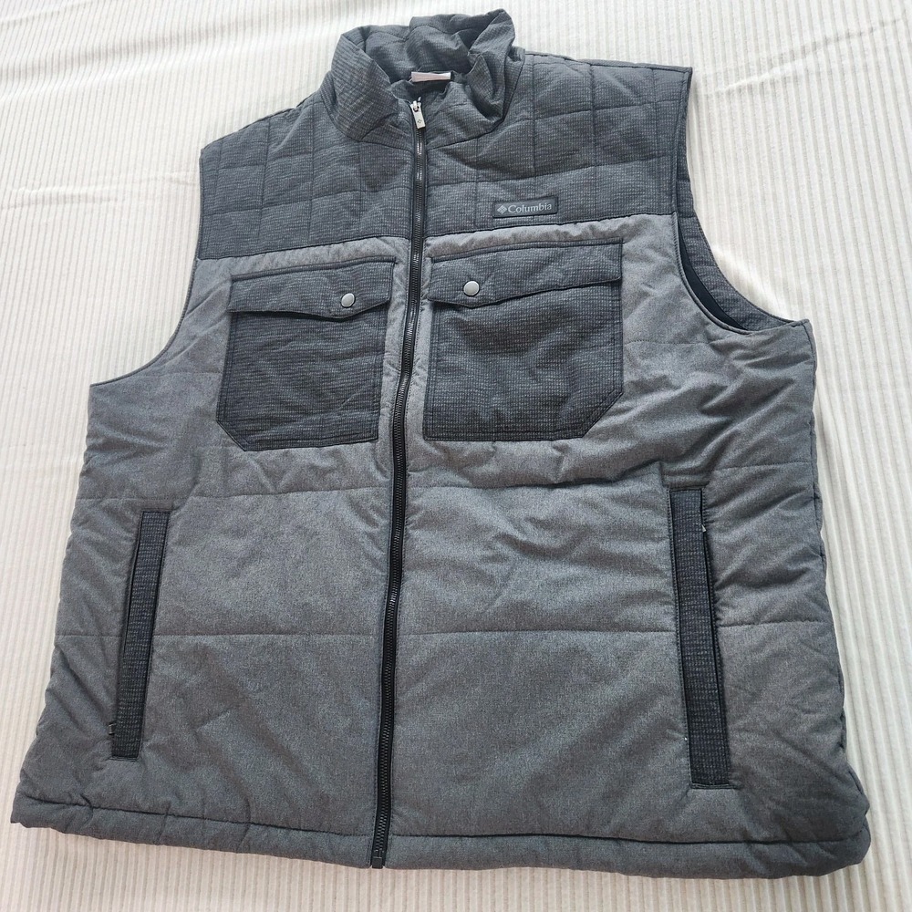 Columbia Mens Blue Grass Ridge Vest XXL Insulated Water Resistant Gray Zip